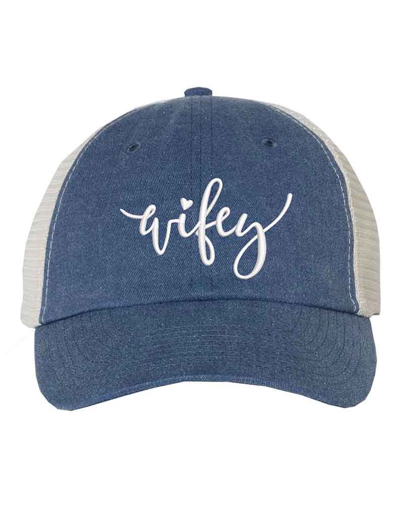 Embroidered Wifey/Hubby Pigment-Dyed Trucker Hat â€?Anniversary Gift Cap