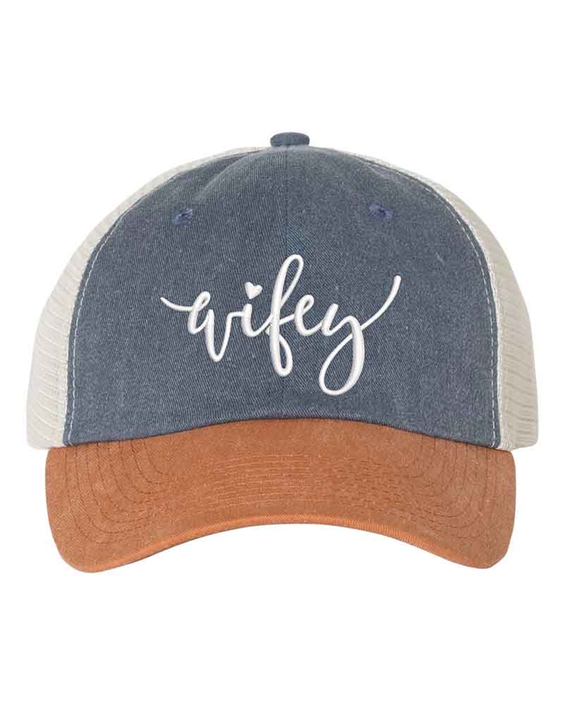 Embroidered Wifey/Hubby Pigment-Dyed Trucker Hat â€?Anniversary Gift Cap
