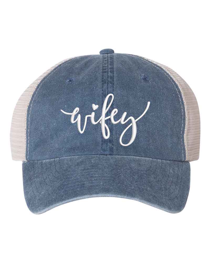 Embroidered Wifey/Hubby Pigment-Dyed Trucker Hat â€?Anniversary Gift Cap