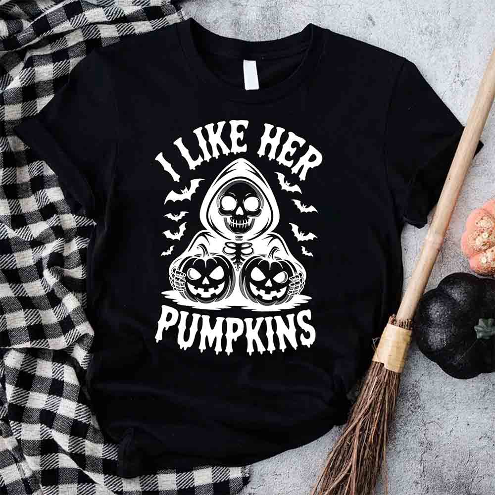 I Like Her Pumpkins & His Broomstick Shirts | Funny Matching Halloween Couple T-Shirts
