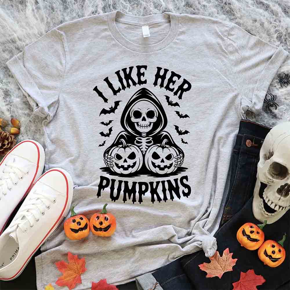 I Like Her Pumpkins & His Broomstick Shirts | Funny Matching Halloween Couple T-Shirts