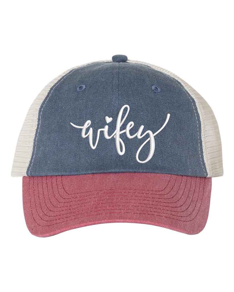 Embroidered Wifey/Hubby Pigment-Dyed Trucker Hat â€?Anniversary Gift Cap