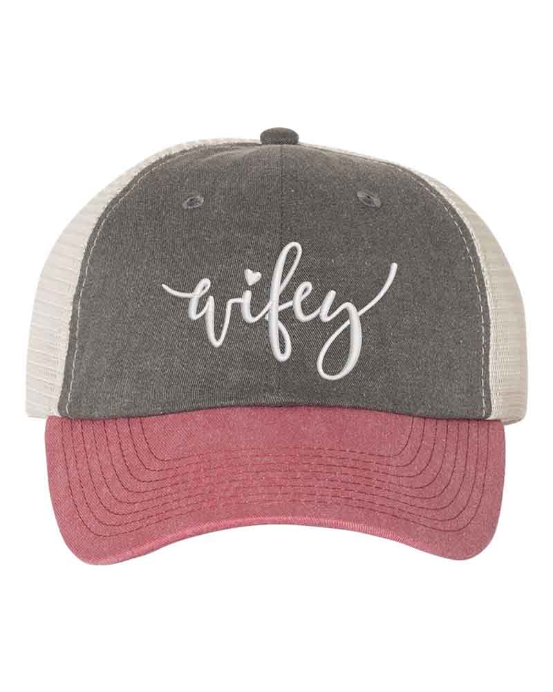 Embroidered Wifey/Hubby Pigment-Dyed Trucker Hat â€?Anniversary Gift Cap