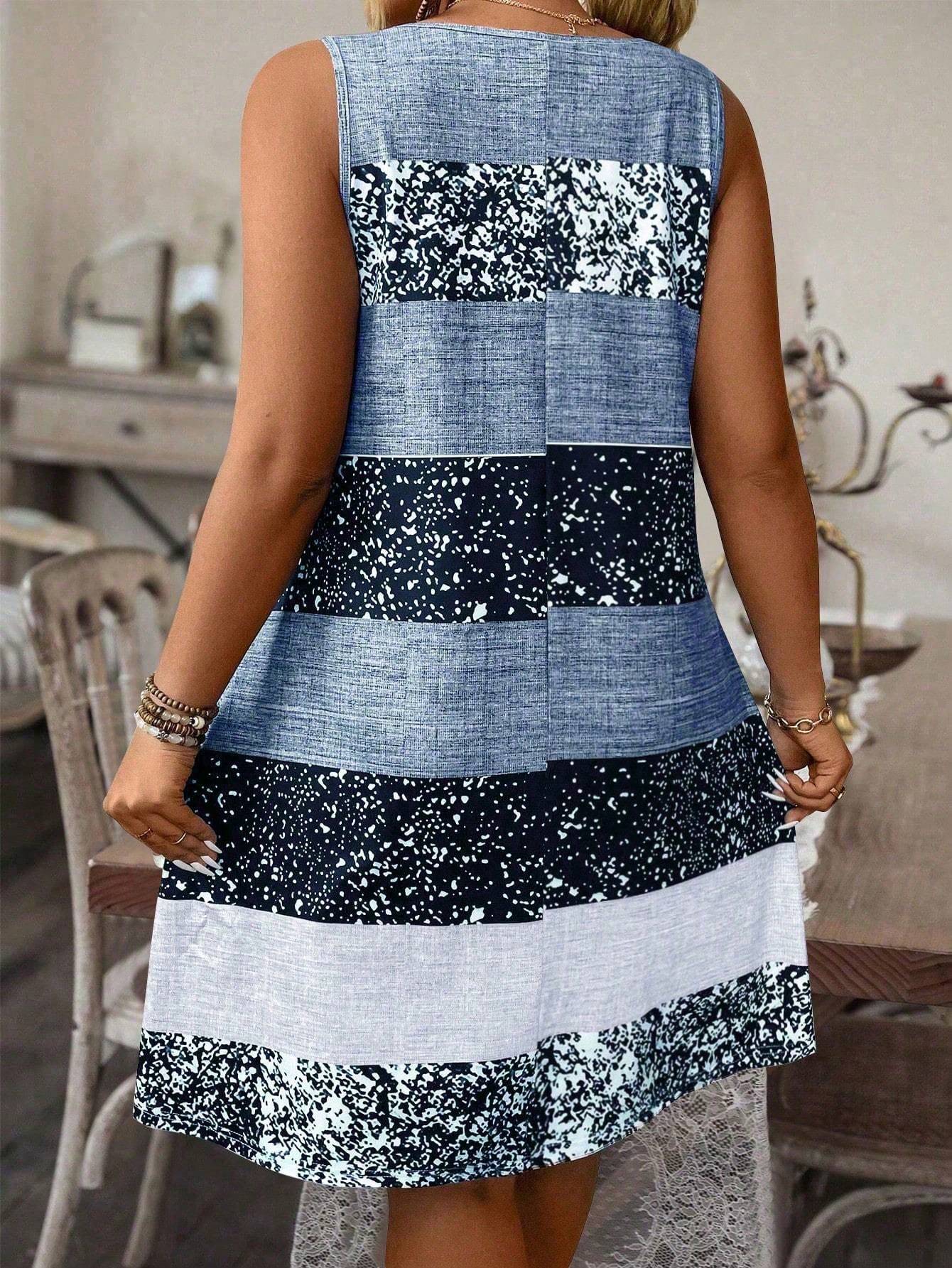Plus Size Striped Tank Top & Skirt Set