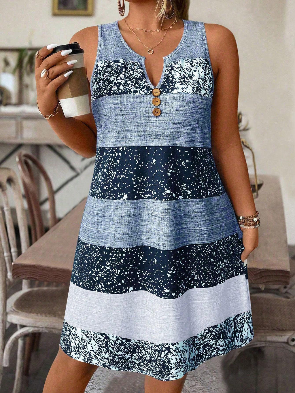 Plus Size Striped Tank Top & Skirt Set
