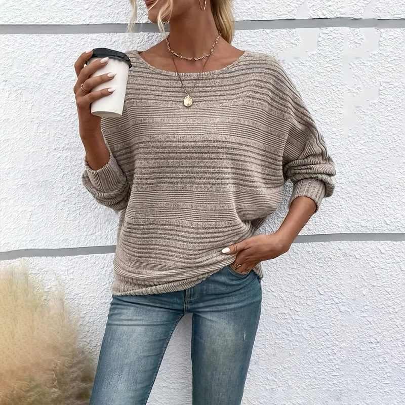 Women's Textured Round-Neck Long-Sleeve Pullover