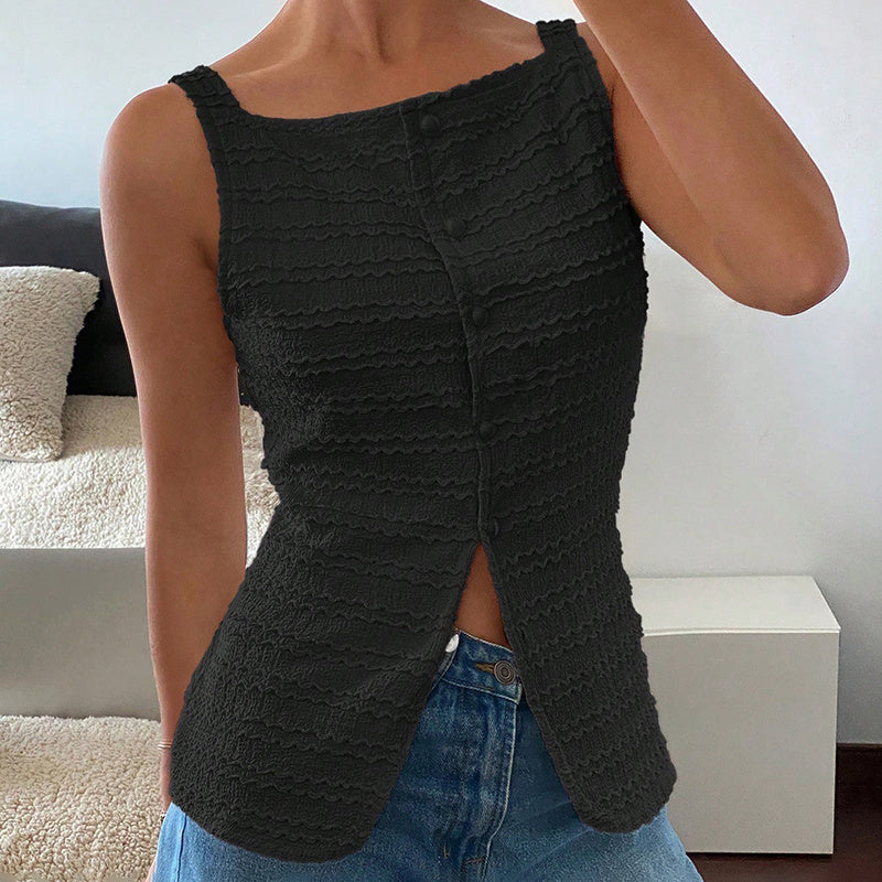 Trendy Square Neck Button Up Vest Top Y2k Going Out Tank Tops
