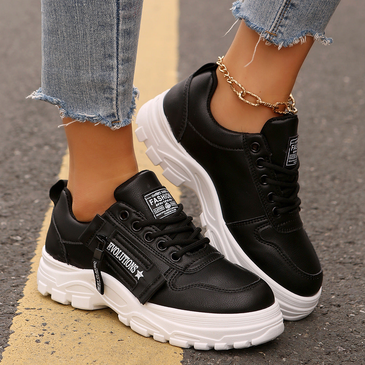 Women's Lace‑Up Side‑Zipper Sports Sneakers