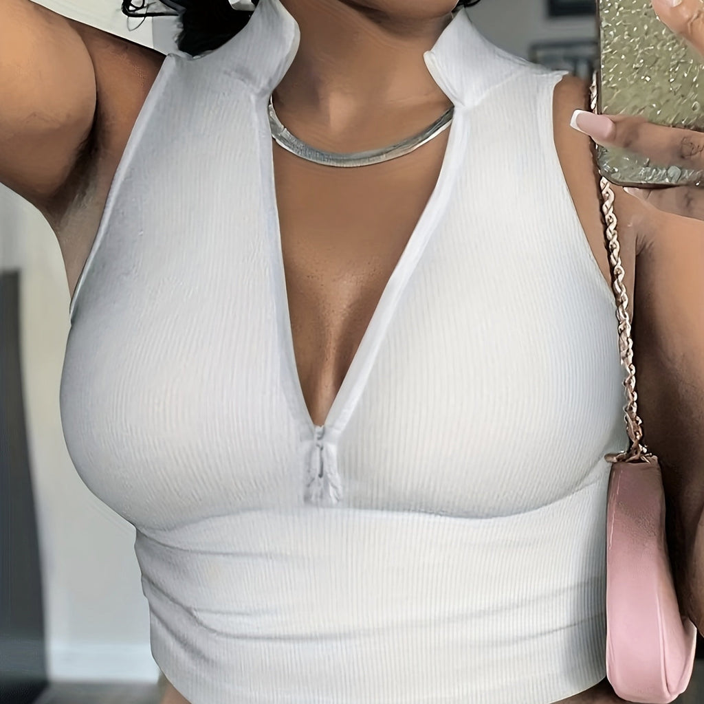 Women's Ribbed V-Neck Zipper Camisole