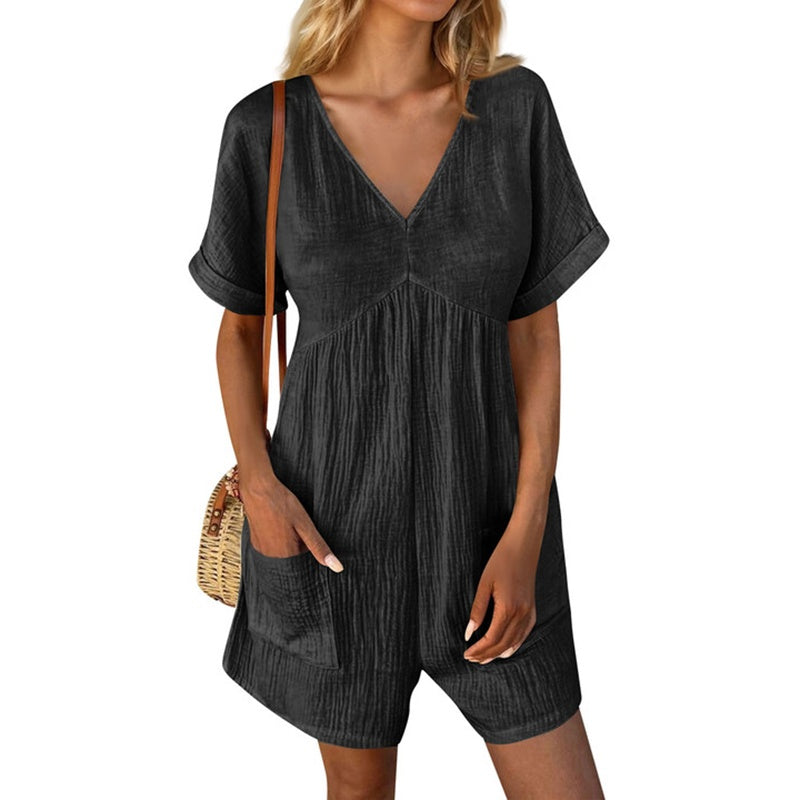 Summer Romper Casual Short Sleeve V Neck Short Jumpsuits