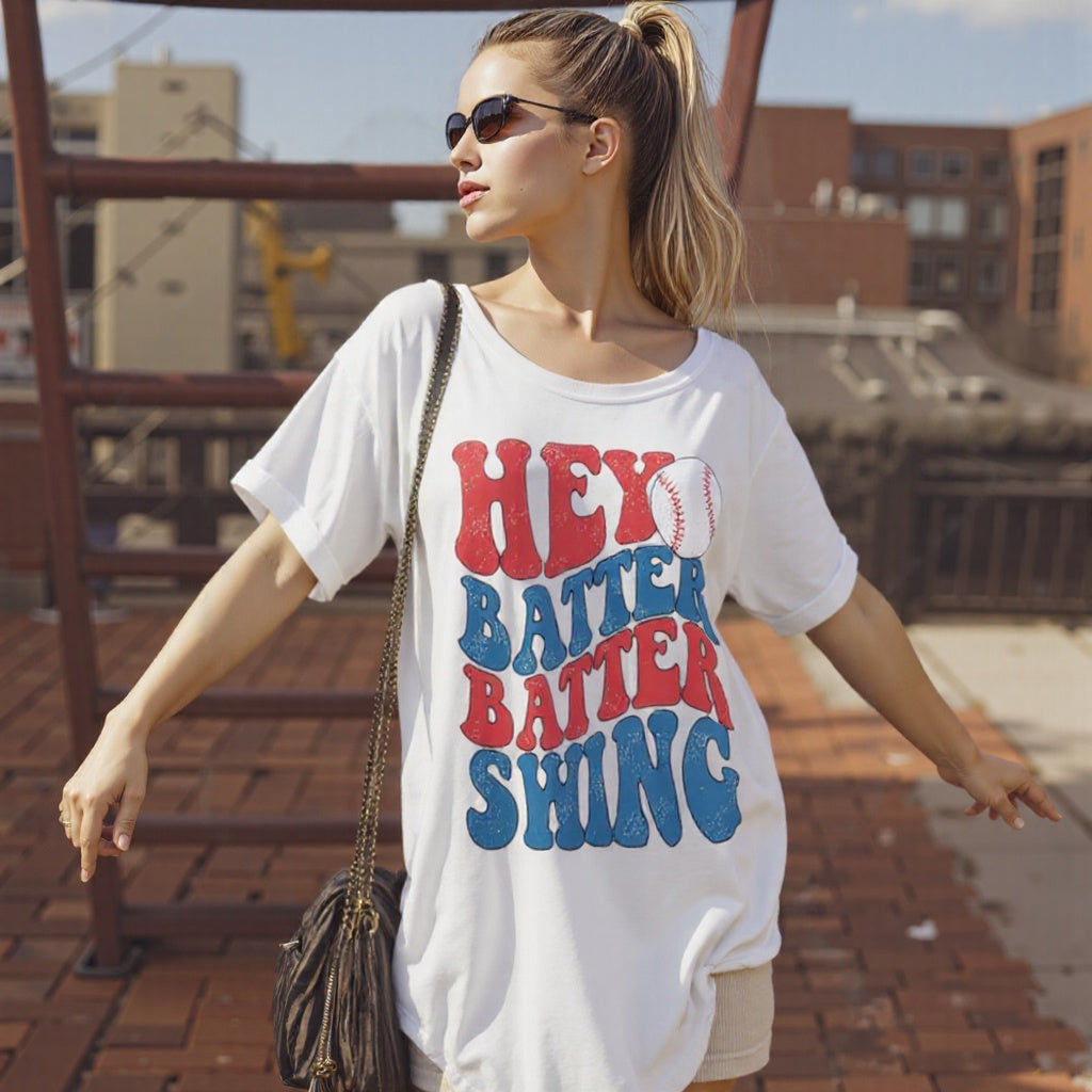 Baseball Mom Oversized Shirt â€?“Hey Batter Batterâ€?Graphic Tee