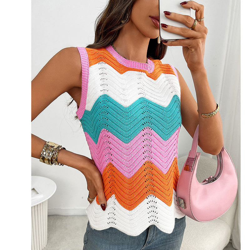 Women's Rainbow-Striped Cropped Sweater Vest