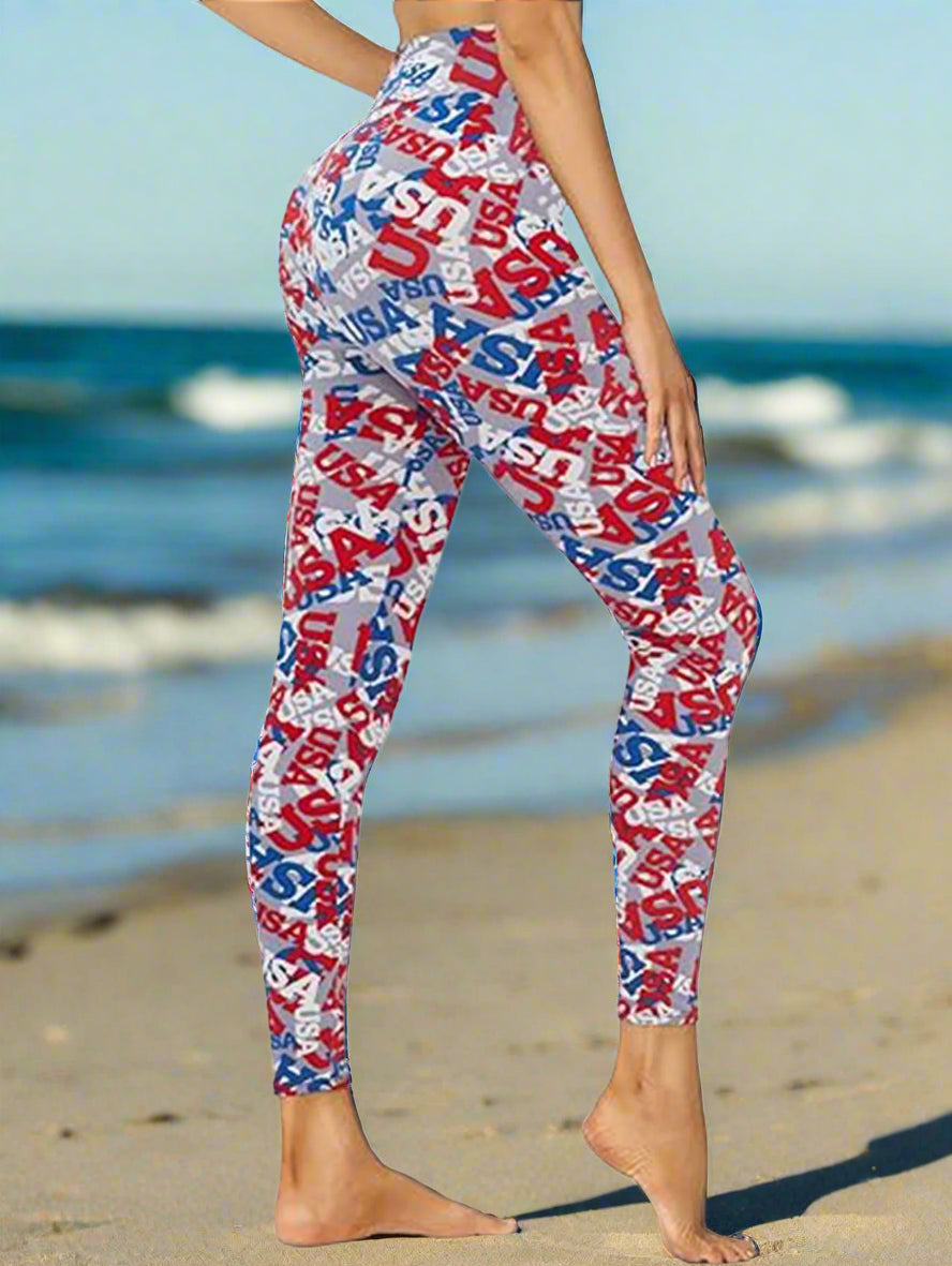 Cropped High-Rise Leggings â€?USA Flag Print Patriotic Workout Pants