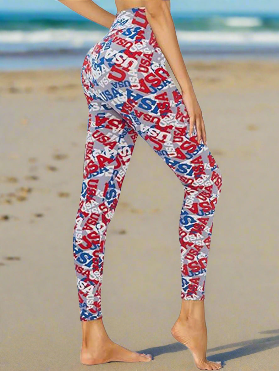 Cropped High-Rise Leggings â€?USA Flag Print Patriotic Workout Pants