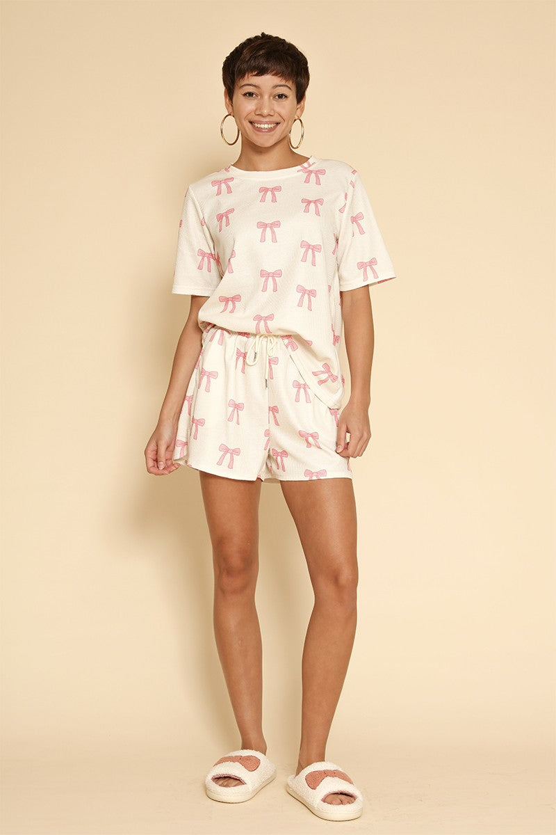 Novelty printed waffle shorts set