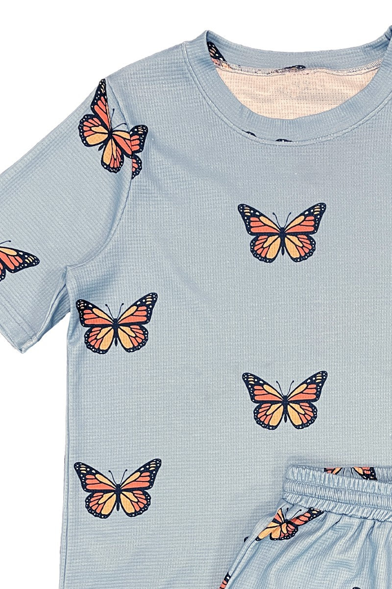 Novelty printed waffle shorts set