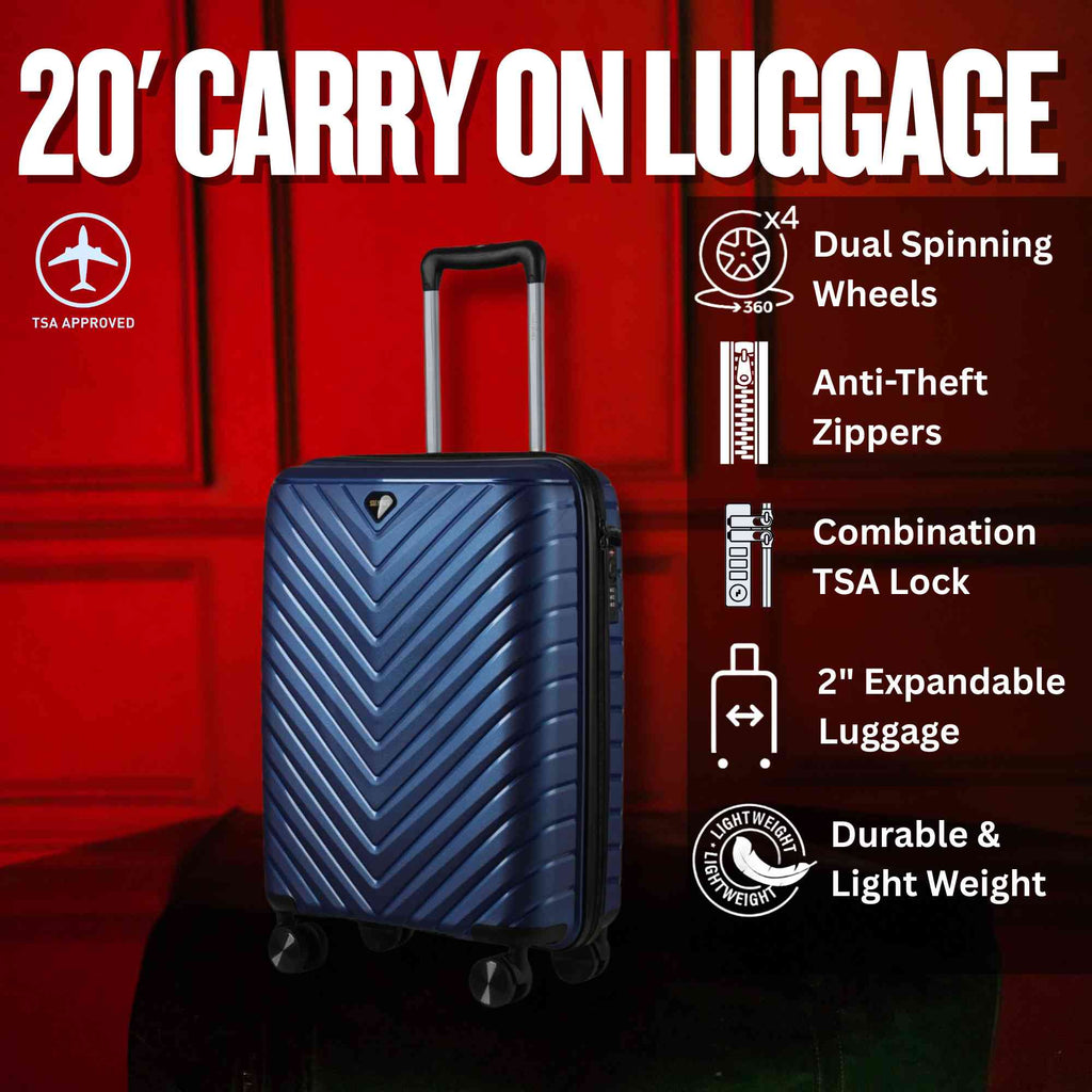 20-inch Blue Carry-On Hardcase Roller Luggage with 360° Wheels