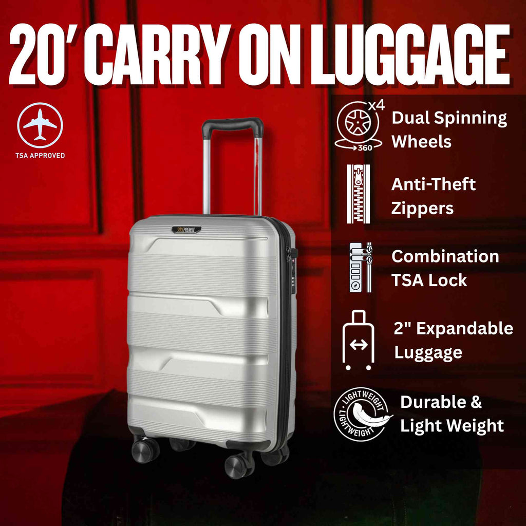 20-inch Silver Carry-On Hardcase Roller Luggage with 360° Wheels