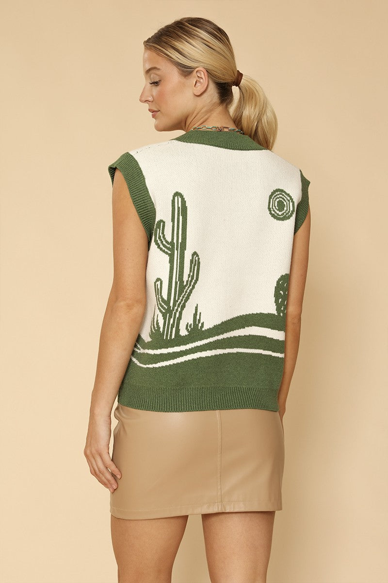 Desert landscape cactus sweater vest