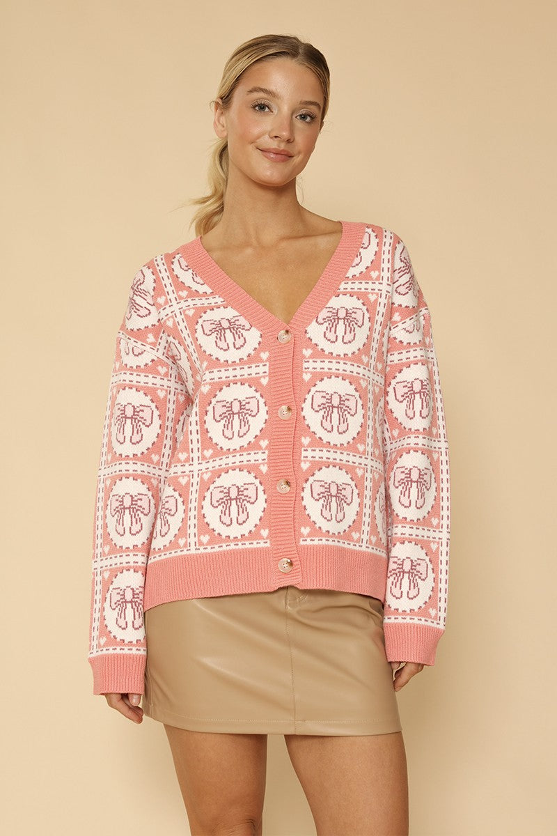 Bow tiled knit cardigan