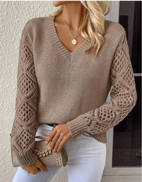 Women's  Long Sleeve Hollow Knitted Sweater
