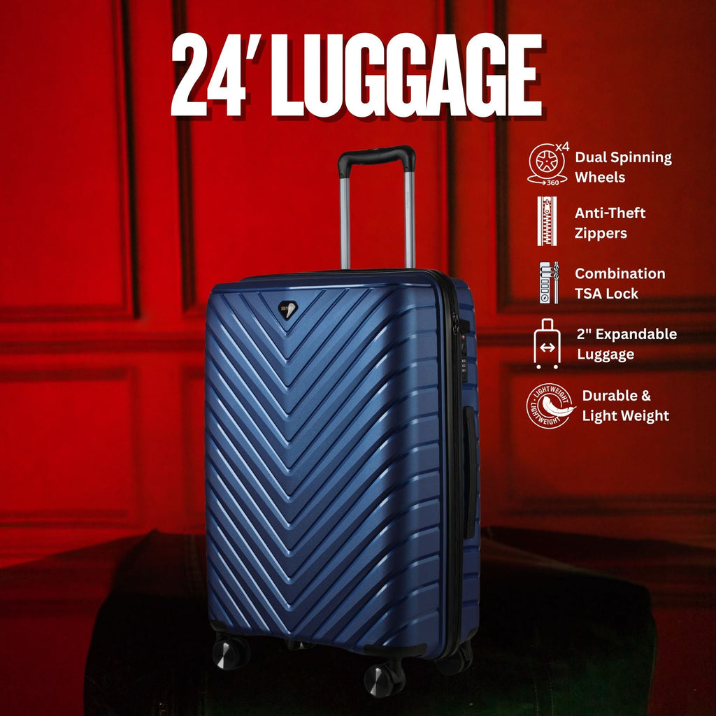 24-inch Blue Hardcase Roller Luggage with 360° Wheels & TSA Lock