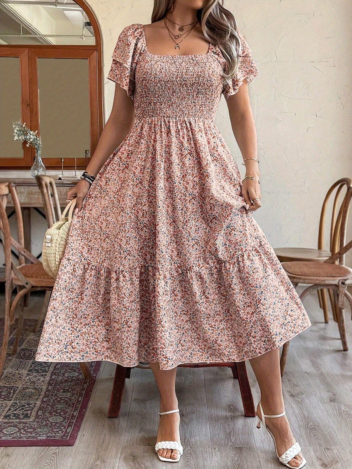 Plus Size Backless Midi Dress â€?Elegant Pleated Summer Party Dress