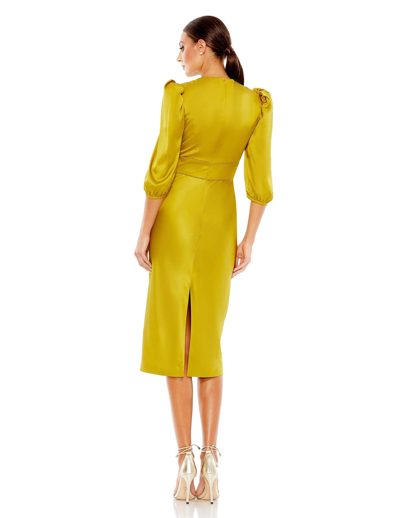 Chartreuse 14 Mac Duggal 26927I Quarter Sleeve Midi Formal Dress Sale