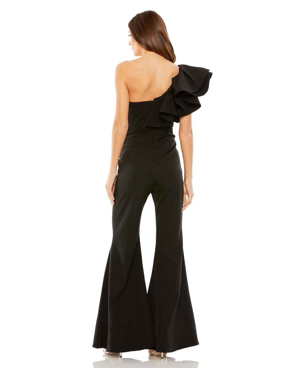 Mac Duggal 27460 One Shoulder Ruffle Detail Flare Jumpsuit