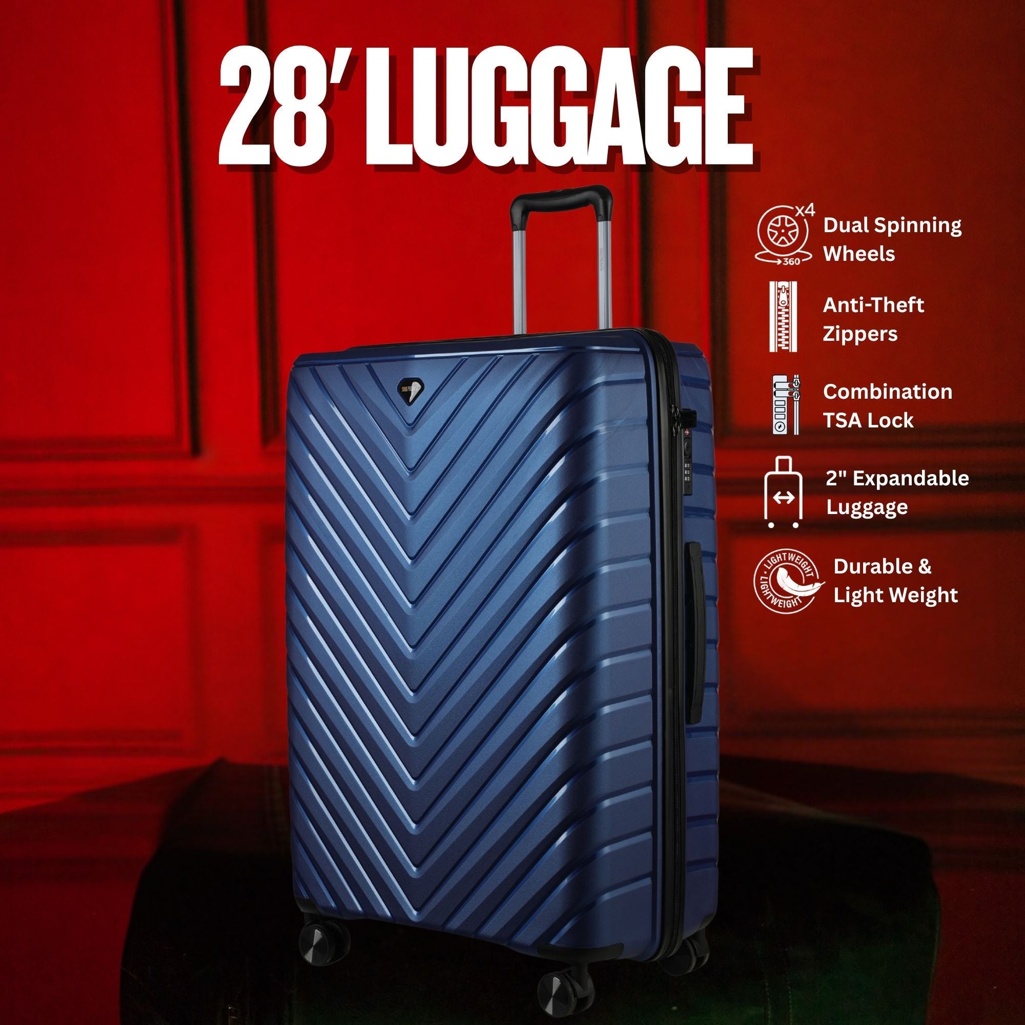 28-inch Blue Hardcase Roller Luggage with 360° Wheels & TSA Lock