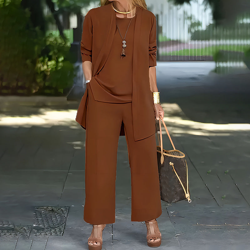 Women's Plus Size Casual 3-Piece Set Open Front Cardigan Sleeveless Vest Pants Solid Color Lounge Set