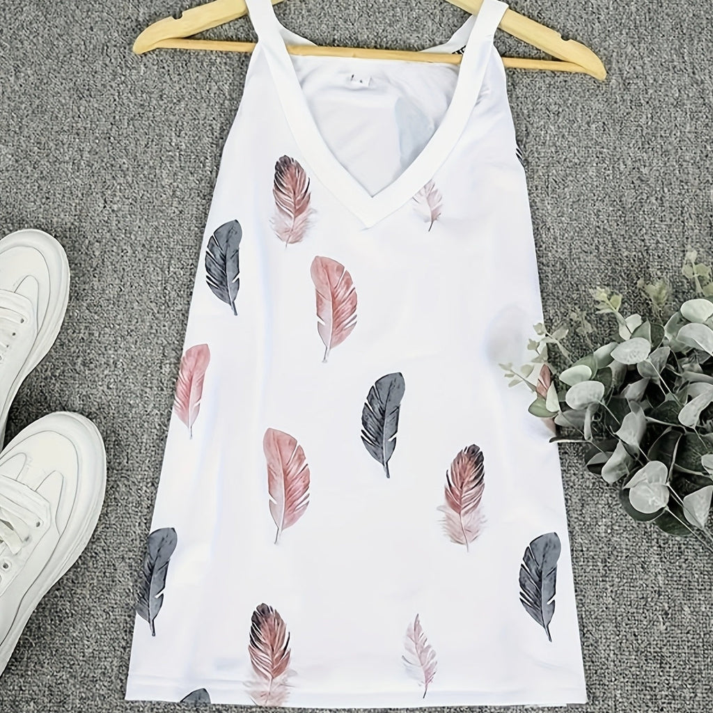 Women's Feather Print V-Neck Camisole