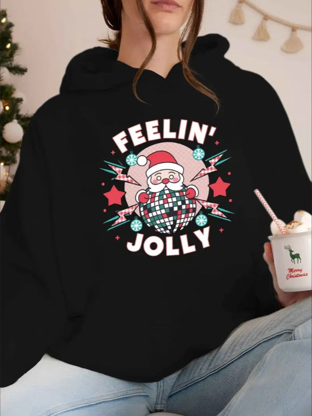 Santa Claus Print Hoodie â€?Women's Christmas Pullover