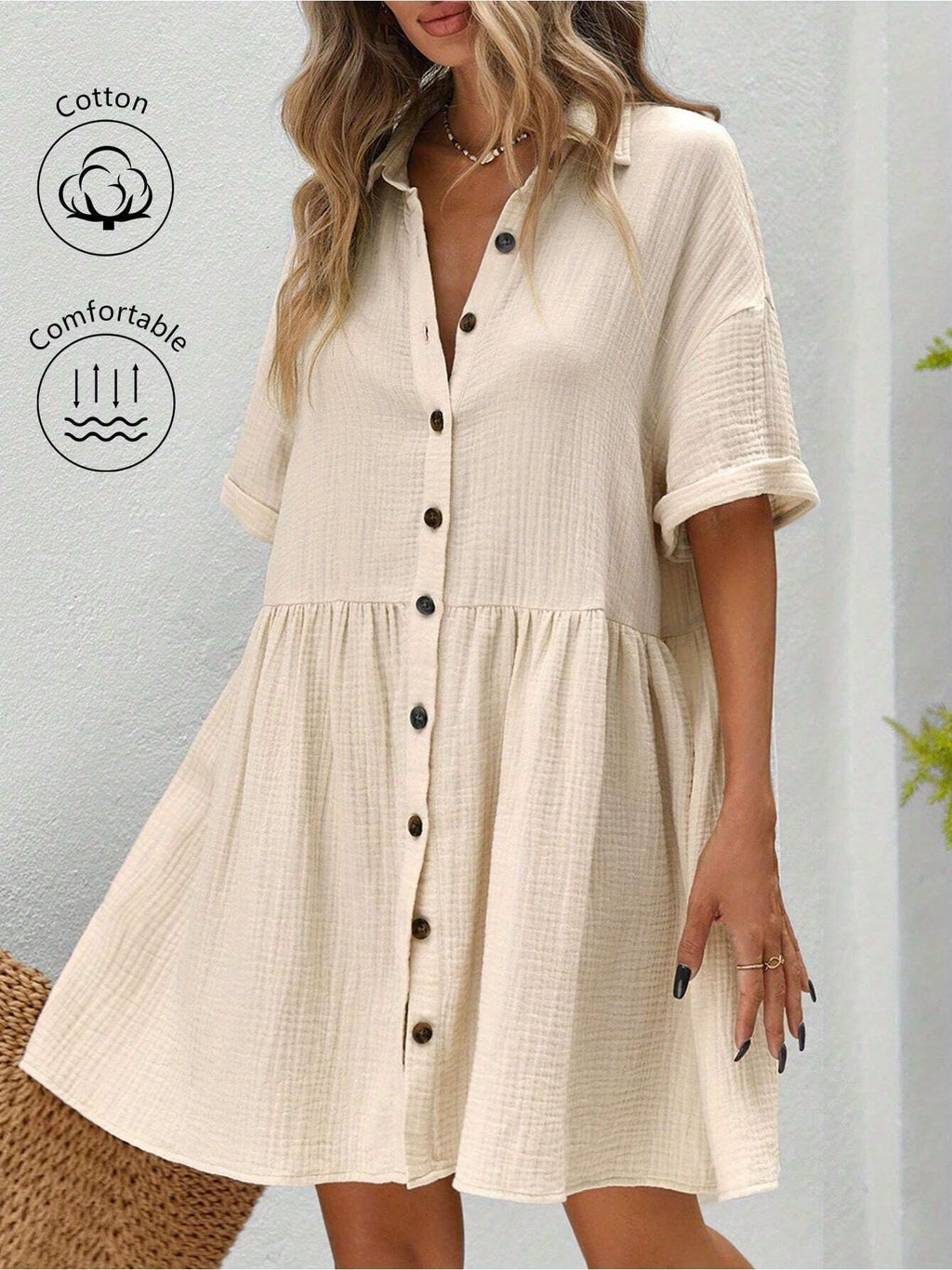 Women's Ruffle Hem Shirt Dress â€?Loose Fit Summer Holiday Style