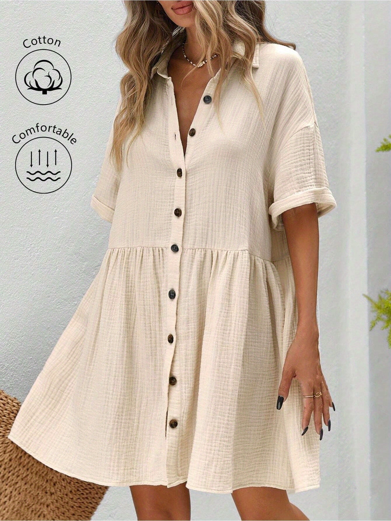 Women's Ruffle Hem Shirt Dress â€?Loose Fit Summer Holiday Style
