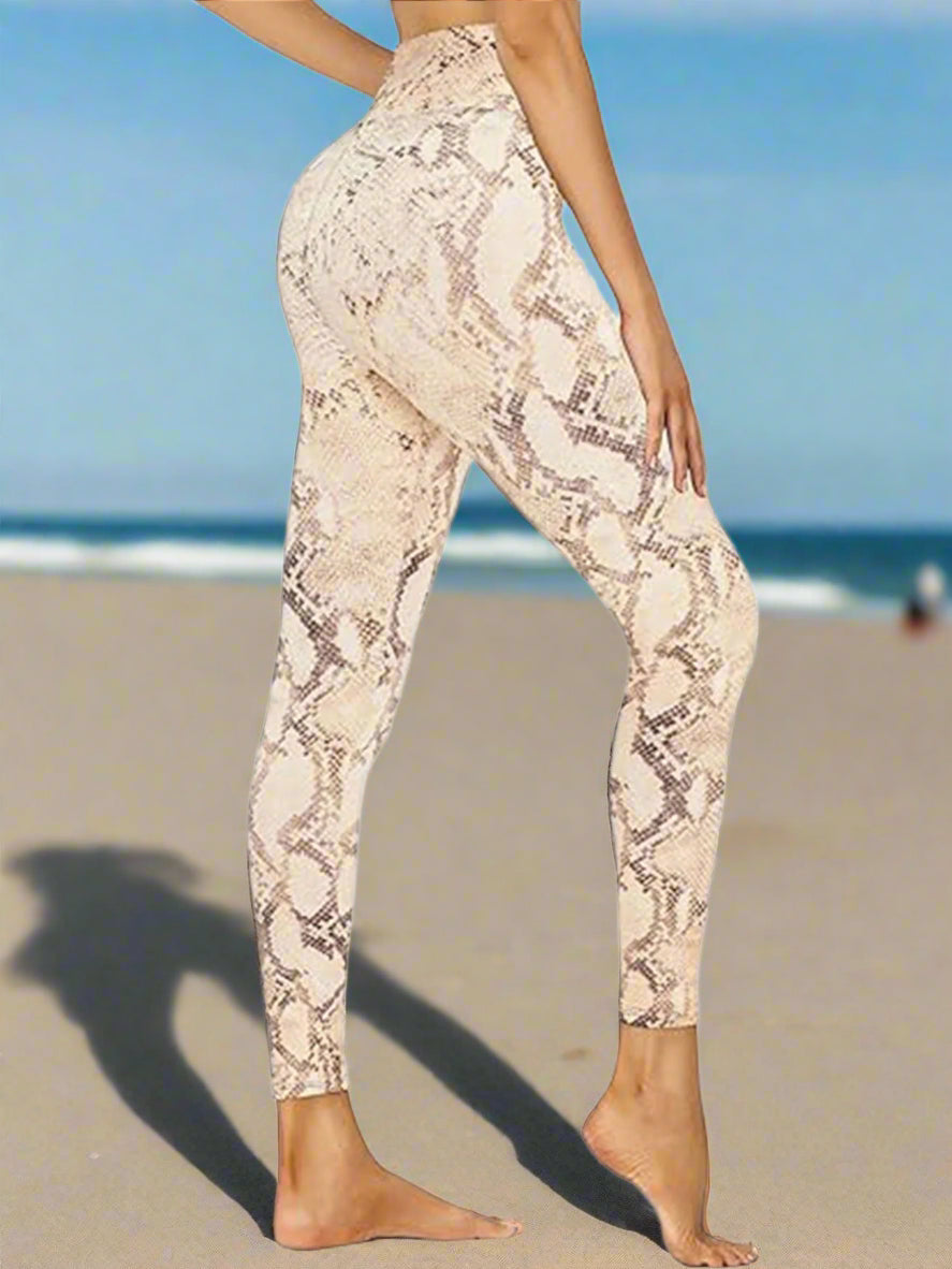 Cropped High-Waisted Leggings â€?Snake Print Workout Pants