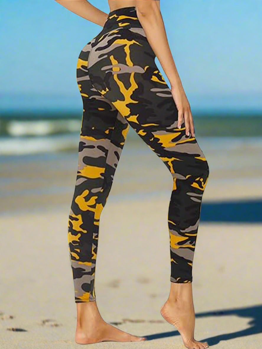 Cropped High-Waisted Leggings â€?Camouflage Print Workout Pants