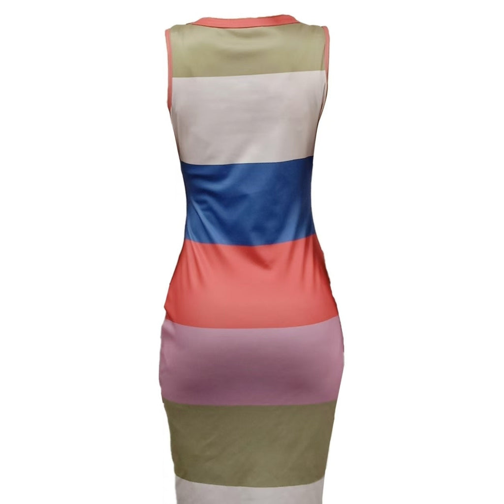 Women's Color-Blocked Striped Sleeveless Bodycon Dress