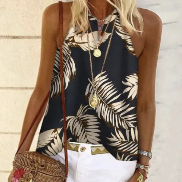 Women's V-Neck Printed Off-Shoulder Vest Top