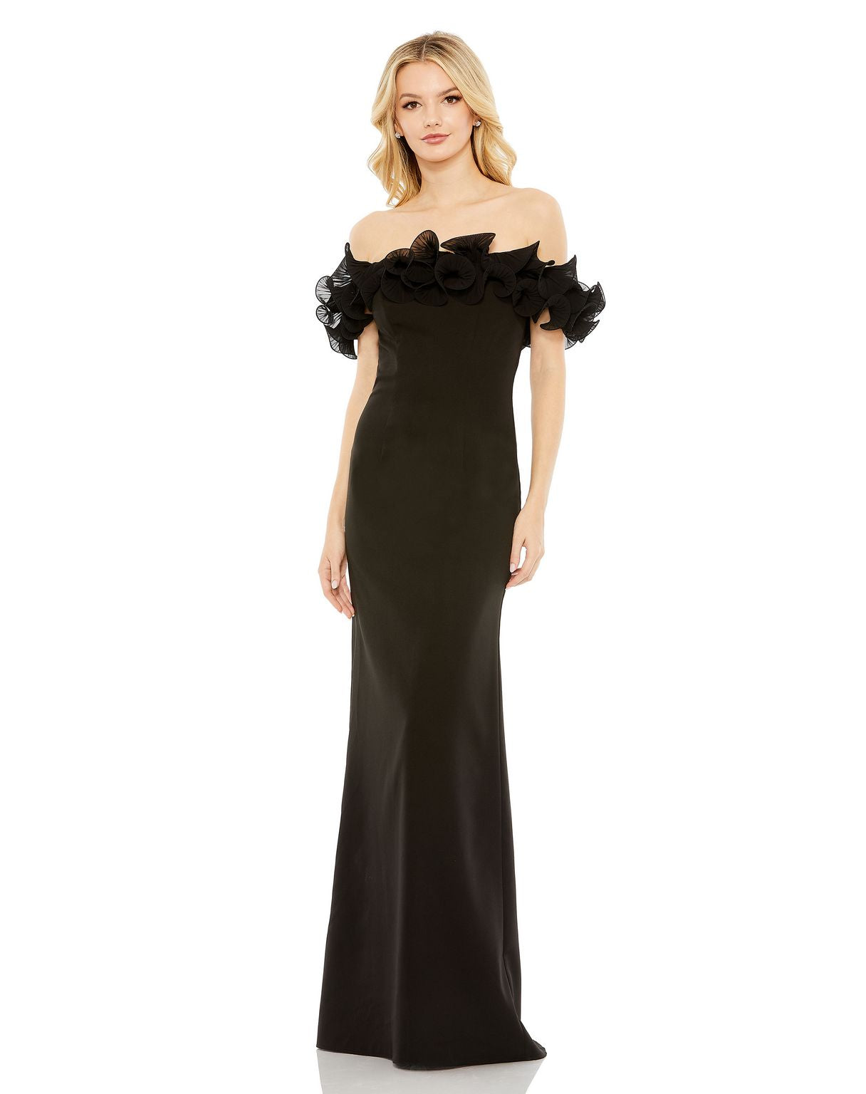 Mac Duggal 49643 Long Off Shoulder Ruffle Detail Column Dress