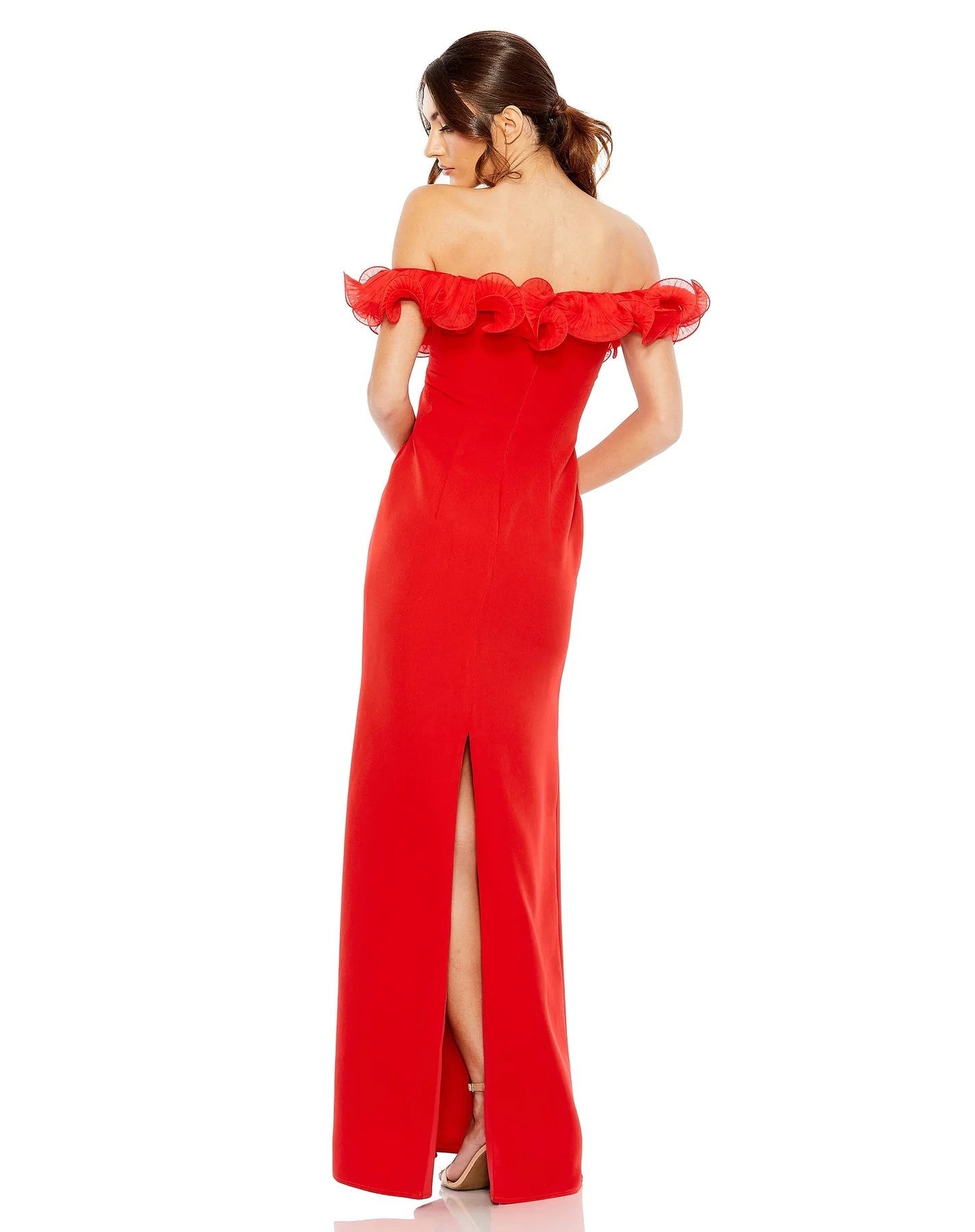 Mac Duggal 49643 Long Off Shoulder Ruffle Detail Column Dress
