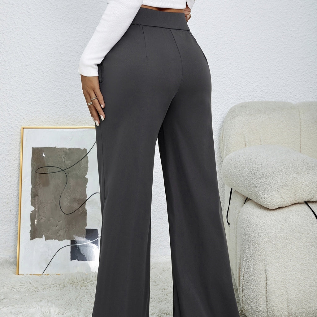 Ladies' Solid Color Loose Wide Leg Straight Leg Pants