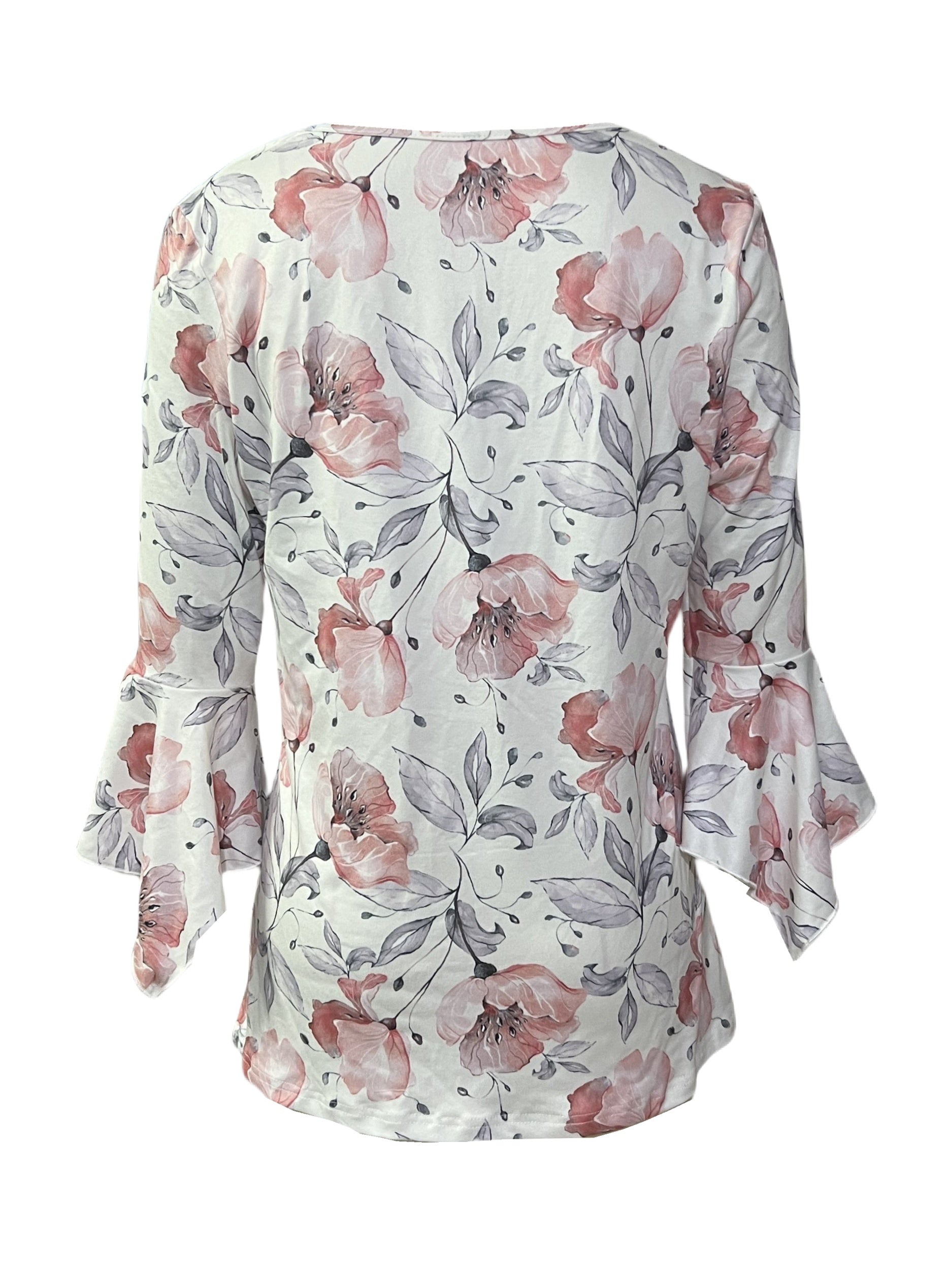 Women's Printed Spike Button Three-Quarter Sleeve Casual Top