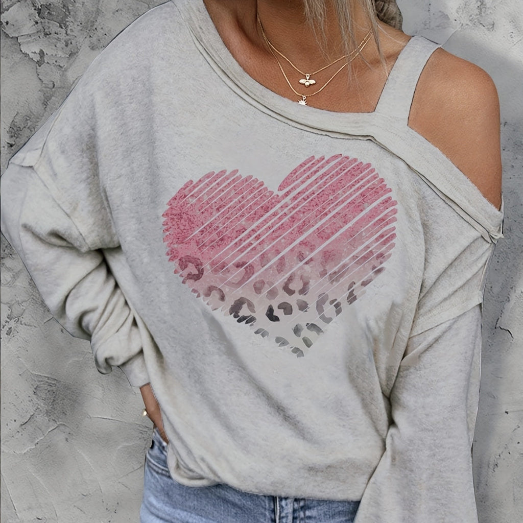 Ladies' Off Shoulder Long Sleeved Printed Love Hoodie