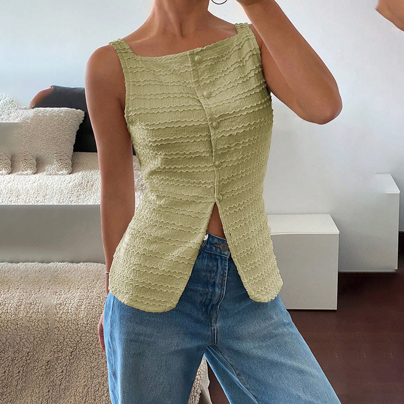 Trendy Square Neck Button Up Vest Top Y2k Going Out Tank Tops