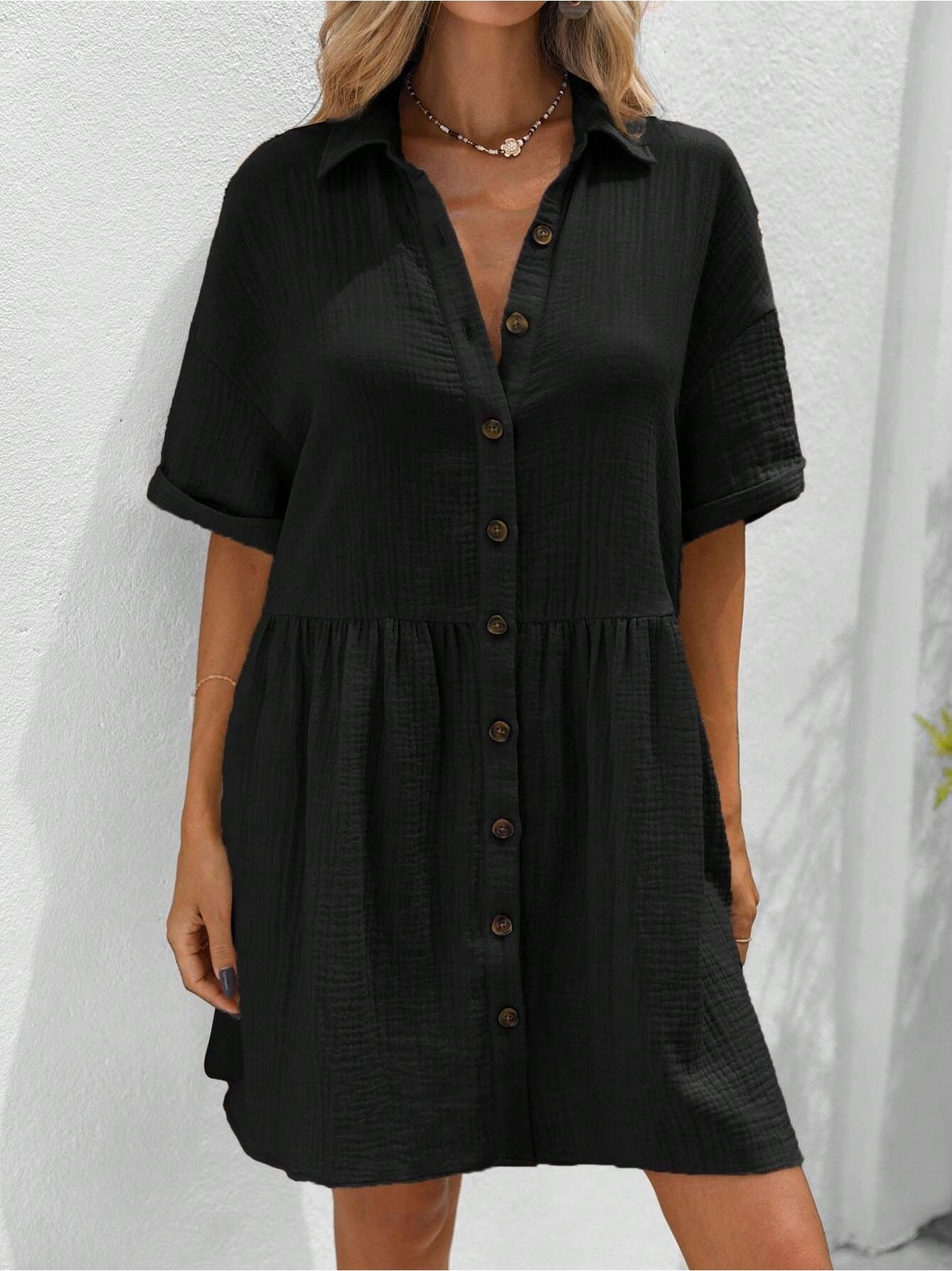 Women's Ruffle Hem Shirt Dress â€?Loose Fit Summer Holiday Style