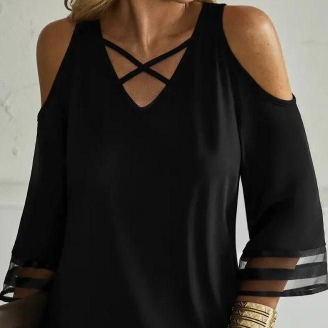 Women's Off-Shoulder Cross Collar Long Sleeve Top
