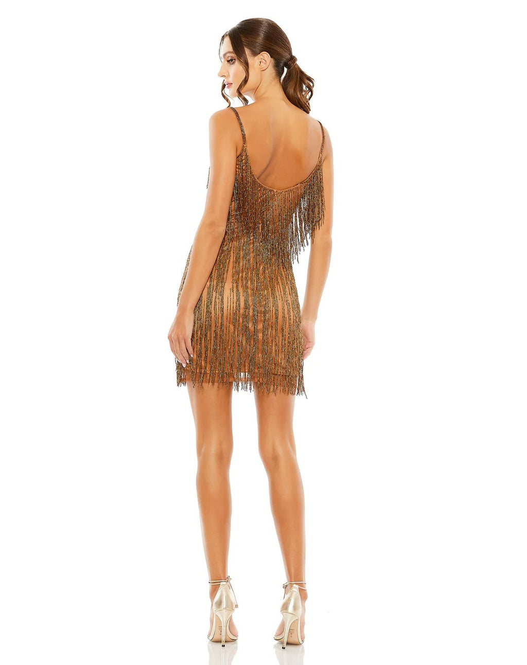 Mac Duggal 5935 Short Scoop Neck Embellished Beaded Fringe Dress