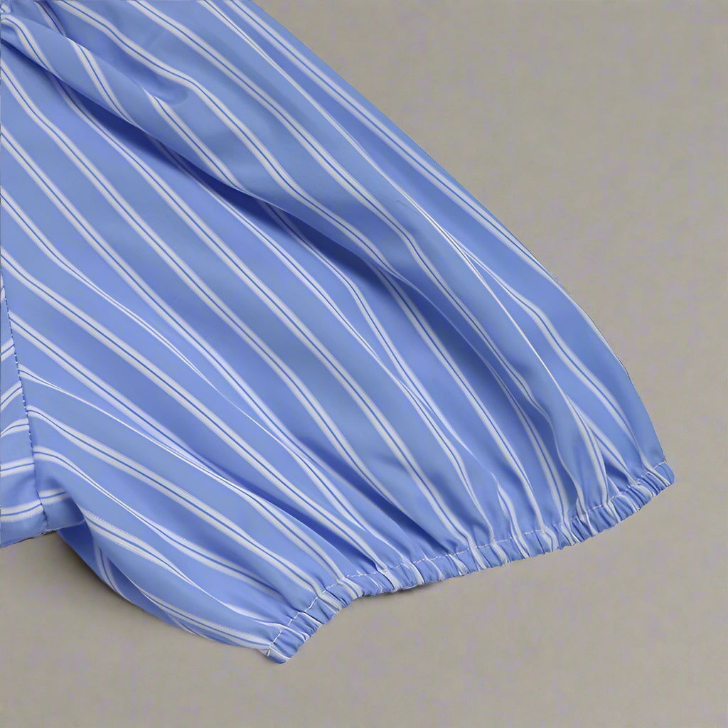 Women's Striped Tie-Front Puff Sleeve Mini Dress