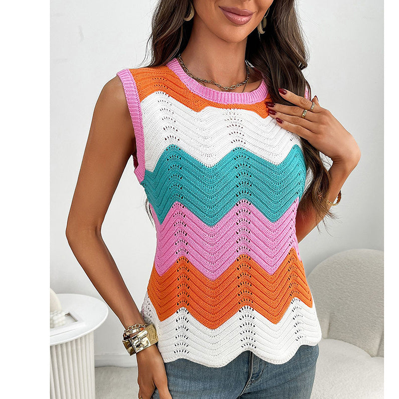 Women's Rainbow-Striped Cropped Sweater Vest
